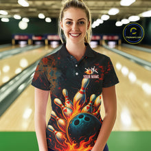 Load image into Gallery viewer, Red Flame Bowling Polo, Quarter Zip Shirts for Women Custom Team Bowling Outfit, Gift for Bowlers NQS10752