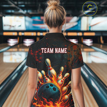 Load image into Gallery viewer, Red Flame Bowling Polo, Quarter Zip Shirts for Women Custom Team Bowling Outfit, Gift for Bowlers NQS10752