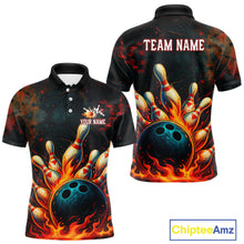 Load image into Gallery viewer, Red Flame Bowling Polo, Quarter Zip Shirts for Men Custom Team Bowling Outfit, Gift for Bowlers NQS10752