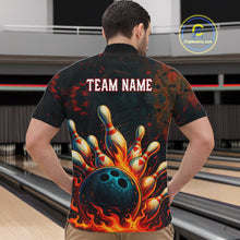 Load image into Gallery viewer, Red Flame Bowling Polo, Quarter Zip Shirts for Men Custom Team Bowling Outfit, Gift for Bowlers NQS10752