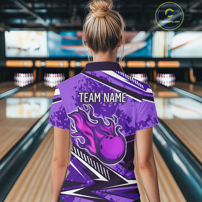 Purple Camo Flame Bowling Shirts For Women Custom Bowling Team Jerseys NQS10754