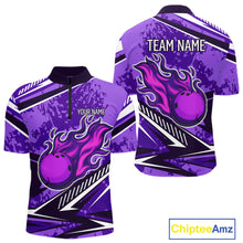 Load image into Gallery viewer, Purple Camo Flame Bowling Shirts For Men Custom Bowling Team Jerseys NQS10754