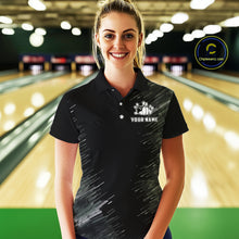 Load image into Gallery viewer, Black and silver Flame Bowling Shirts For Women Custom Team Bowling jerseys, Gift For Bowlers NQS11341