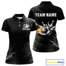 Load image into Gallery viewer, Black and silver Flame Bowling Shirts For Women Custom Team Bowling jerseys, Gift For Bowlers NQS11341