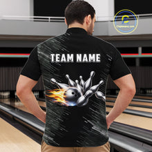 Load image into Gallery viewer, Black and silver Flame Bowling Shirts For Men Custom Team Bowling jerseys, Gift For Bowlers NQS11341