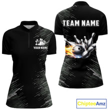 Load image into Gallery viewer, Black and silver Flame Bowling Shirts For Women Custom Team Bowling jerseys, Gift For Bowlers NQS11341