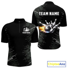 Load image into Gallery viewer, Black and silver Flame Bowling Shirts For Men Custom Team Bowling jerseys, Gift For Bowlers NQS11341