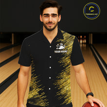 Load image into Gallery viewer, Black and Gold Flame Bowling Hawaiian Shirt Custom Team Bowling jerseys, Gift For Bowlers NQS11342