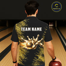 Load image into Gallery viewer, Black and Gold Flame Bowling Hawaiian Shirt Custom Team Bowling jerseys, Gift For Bowlers NQS11342