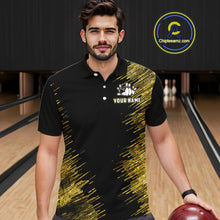 Load image into Gallery viewer, Black and Gold Flame Bowling Shirts For Men Custom Team Bowling jerseys, Gift For Bowlers NQS11342