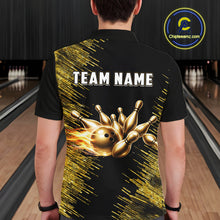 Load image into Gallery viewer, Black and Gold Flame Bowling Shirts For Men Custom Team Bowling jerseys, Gift For Bowlers NQS11342