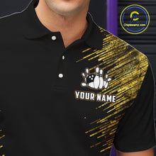 Load image into Gallery viewer, Black and Gold Flame Bowling Shirts For Men Custom Team Bowling jerseys, Gift For Bowlers NQS11342