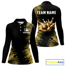 Load image into Gallery viewer, Black and Gold Flame Bowling Shirts For Women Custom Team Bowling jerseys, Gift For Bowlers NQS11342