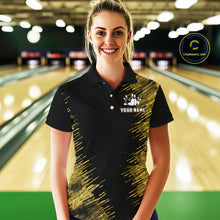 Load image into Gallery viewer, Black and Gold Flame Bowling Shirts For Women Custom Team Bowling jerseys, Gift For Bowlers NQS11342