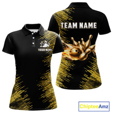 Load image into Gallery viewer, Black and Gold Flame Bowling Shirts For Women Custom Team Bowling jerseys, Gift For Bowlers NQS11342