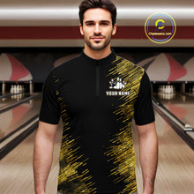 Load image into Gallery viewer, Black and Gold Flame Bowling Shirts For Men Custom Team Bowling jerseys, Gift For Bowlers NQS11342