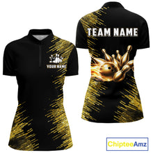 Load image into Gallery viewer, Black and Gold Flame Bowling Shirts For Women Custom Team Bowling jerseys, Gift For Bowlers NQS11342