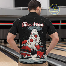 Load image into Gallery viewer, Funny Santa UFO Alien Black Bowling Polo, 1/4 Zip Shirts For Men Custom Christmas Team Bowling Jersey NQS10766