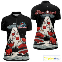 Load image into Gallery viewer, Funny Santa UFO Alien Black Women Bowling Polo, 1/4 Zip Shirts Custom Christmas Team Bowling Jersey NQS10766