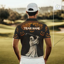 Load image into Gallery viewer, Funny black and orange Ghost Golfer Halloween Golf Polo Shirt For Men Custom golf attire for men NQS10767