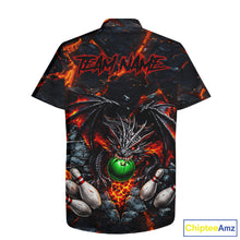 Load image into Gallery viewer, Custom Black &amp; Orange Magma Dragon Bowling Shirts, Dragon Bowling Team Hawaiian shirt NQS11559