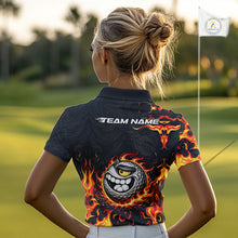 Load image into Gallery viewer, Funny Angry Golf Ball Golf Polo Shirts For Women Custom Black and Orange Flame ladies golf apparel NQS11684