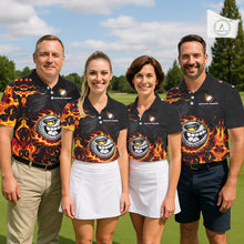 Load image into Gallery viewer, Funny Angry Golf Ball Golf Polo Shirts For Women Custom Black and Orange Flame ladies golf apparel NQS11684