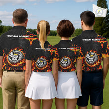 Load image into Gallery viewer, Funny Angry Golf Ball Golf Polo Shirts For Women Custom Black and Orange Flame ladies golf apparel NQS11684