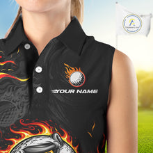 Load image into Gallery viewer, Funny Angry Golf Ball Sleeveless Golf Polo Shirt Custom Black and Orange Flame ladies golf apparel NQS11684