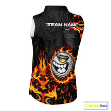 Load image into Gallery viewer, Funny Angry Golf Ball Sleeveless Golf Polo Shirt Custom Black and Orange Flame ladies golf apparel NQS11684