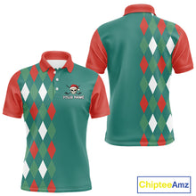 Load image into Gallery viewer, Green, Red and White Christmas argyle pattern Skull Golf Polo Shirt For Men Custom mens golf outfit NQS10770