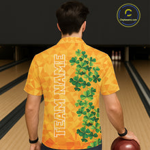 Load image into Gallery viewer, Orange pattern Green clovers St Patrick's Day Bowling Button-up Shirt Custom Bowling Team jerseys NQS11696