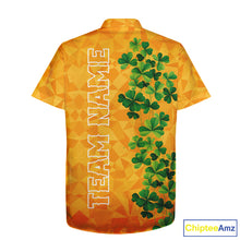 Load image into Gallery viewer, Orange pattern Green clovers St Patrick's Day Bowling Button-up Shirt Custom Bowling Team jerseys NQS11696