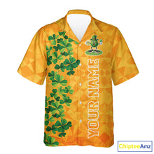 Load image into Gallery viewer, Orange pattern Green clovers St Patrick's Day Bowling Button-up Shirt Custom Bowling Team jerseys NQS11696