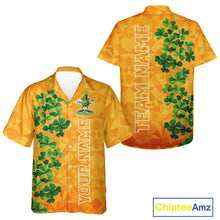 Load image into Gallery viewer, Orange pattern Green clovers St Patrick's Day Bowling Button-up Shirt Custom Bowling Team jerseys NQS11696