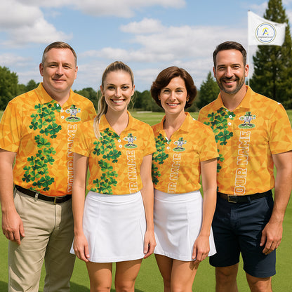 Orange pattern Green clovers St Patrick's Day Women Golf Polo shirt Custom best golf gifts for ladies NQS11697