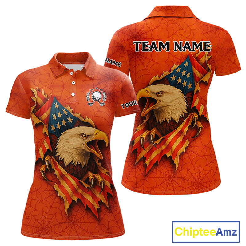 American Flag Eagle Orange spider web Halloween Golf Polo Shirt For Women Custom ladies golf outfit NQS10774
