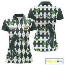Load image into Gallery viewer, Green argyle pattern lucky shamrock Golf Polo Shirt For Women Custom St. Patrick&#39;s ladies golf outfit NQS10775