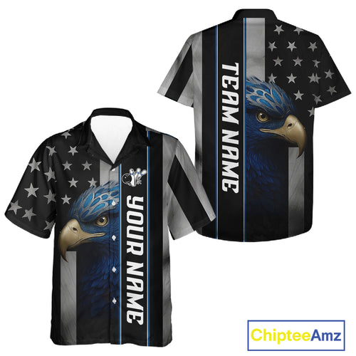 Black American Flag Eagle Bowling Hawaiian Shirts Custom Patriotic Bowling Team Jerseys NQS11152