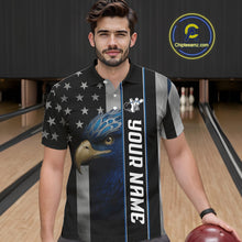 Load image into Gallery viewer, Black American Flag Eagle Bowling Shirts For Men Custom Patriotic Bowling Team Jerseys NQS11152