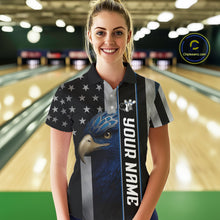 Load image into Gallery viewer, Black American Flag Eagle Bowling Shirts For Women Custom Patriotic Bowling Team Jerseys NQS11152