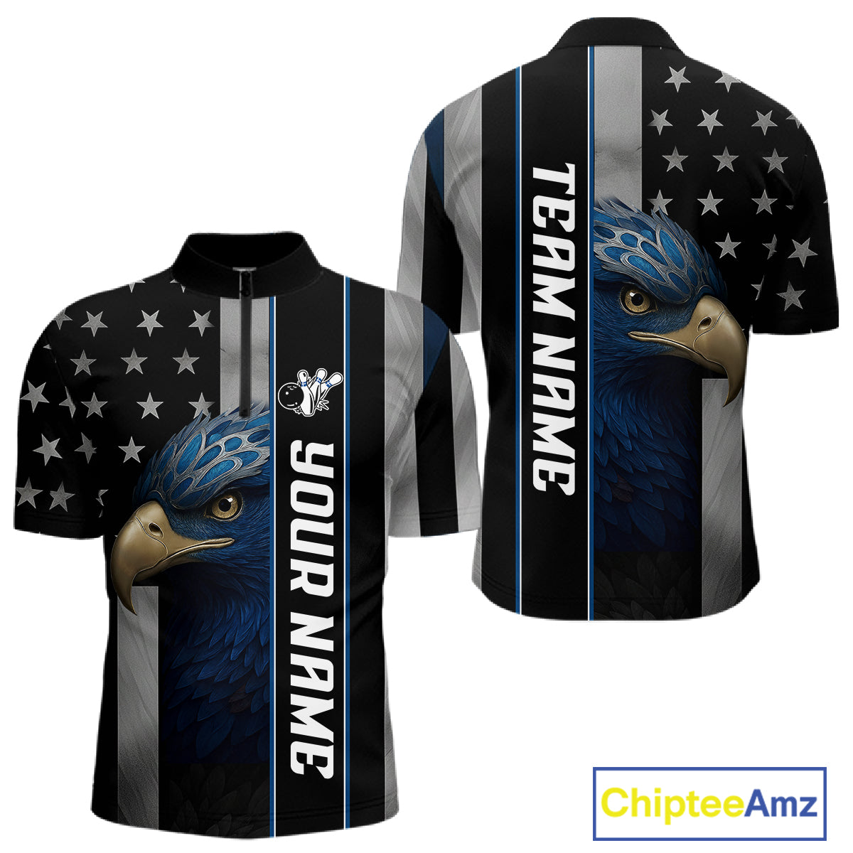 Black American Flag Eagle Bowling Shirts For Men Custom Patriotic Bowling Team Jerseys NQS11152
