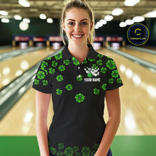Load image into Gallery viewer, Black and Green Shamrock Funny Bowling Shirts For Women Custom St Patrick&#39;s Day Bowling Team Jersey NQS11163