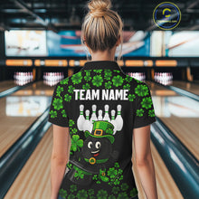 Load image into Gallery viewer, Black and Green Shamrock Funny Bowling Shirts For Women Custom St Patrick&#39;s Day Bowling Team Jersey NQS11163