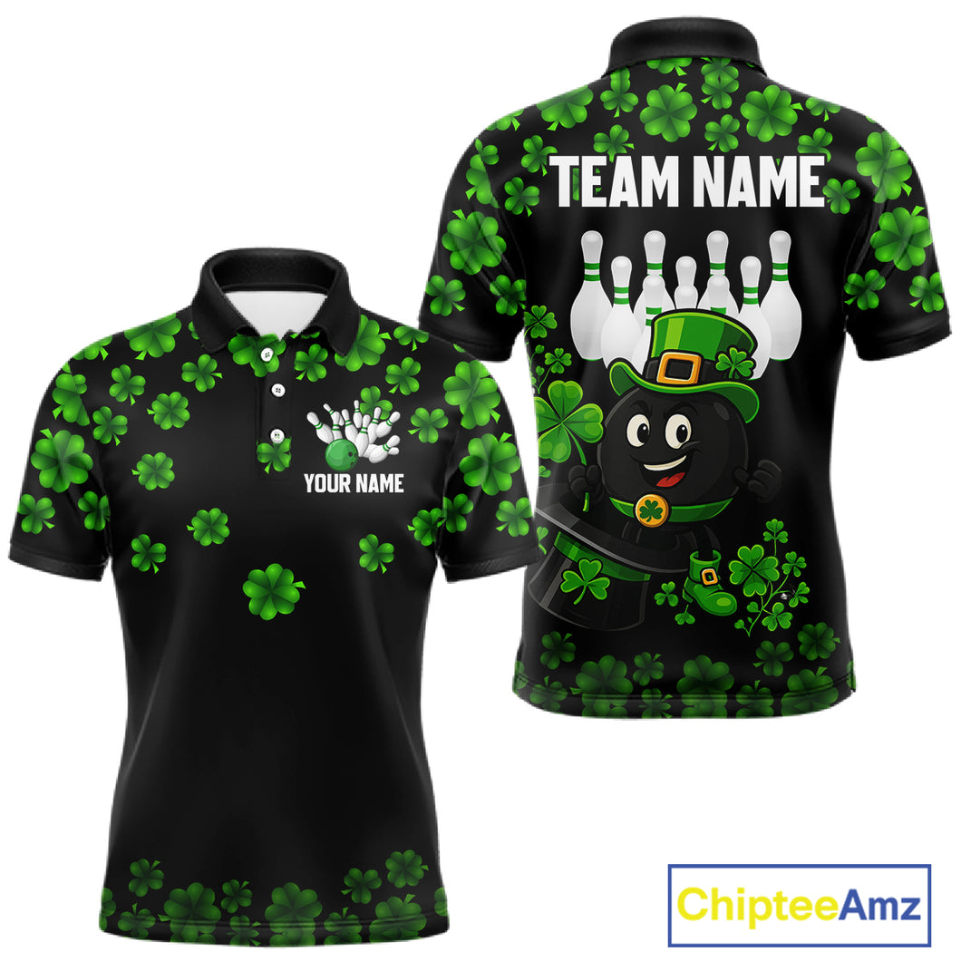 Black and Green Shamrock Funny Bowling Shirts For Men Custom St Patrick's Day Bowling Team Jersey NQS11163