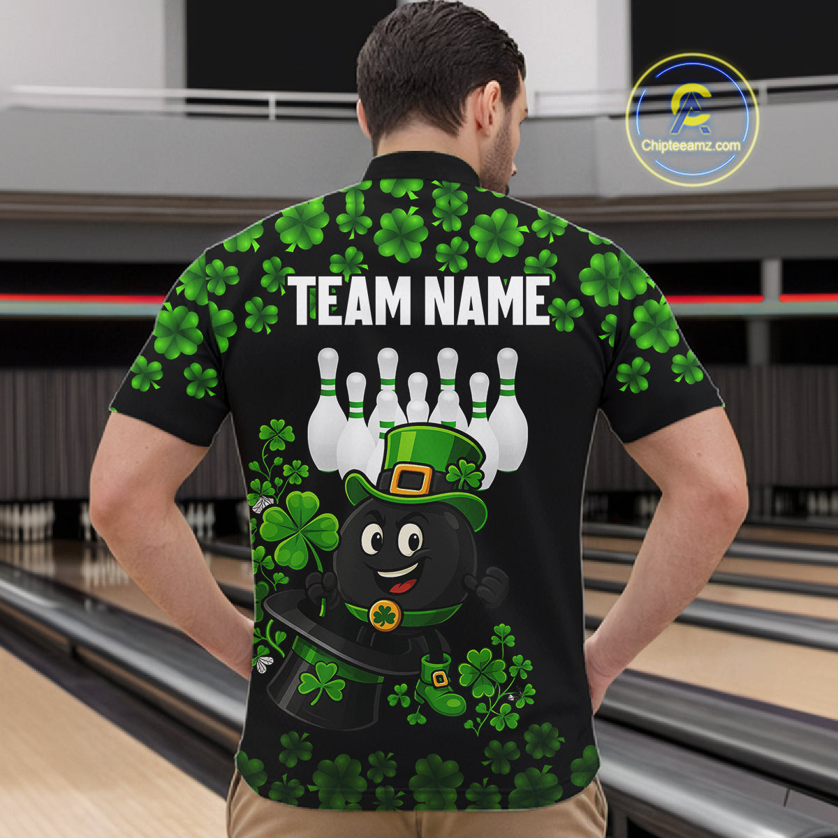 Black and Green Shamrock Funny Bowling Shirts For Men Custom St Patrick's Day Bowling Team Jersey NQS11163