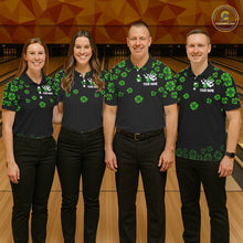 Load image into Gallery viewer, Black and Green Shamrock Funny Bowling Shirts For Men Custom St Patrick&#39;s Day Bowling Team Jersey NQS11163