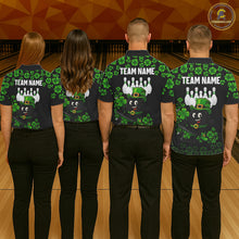 Load image into Gallery viewer, Black and Green Shamrock Funny Bowling Shirts For Men Custom St Patrick&#39;s Day Bowling Team Jersey NQS11163