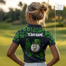 Load image into Gallery viewer, Black and Green Shamrock Funny Golf Polo Shirt For Women Custom St Patrick&#39;s Day ladies golf outfit NQS11164
