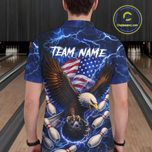 Load image into Gallery viewer, Blue Lightning Thunder US Flag Eagle Bowling Shirts for Men Custom Patriotic Team Bowling Jerseys NQS11580